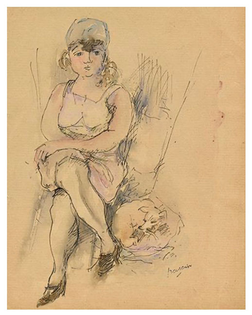 Femme assise avec un petit chien 
(Seated woman with a small dog)
, drawing by Jules PASCIN